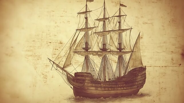 Antique Ship on Vintage Paper.