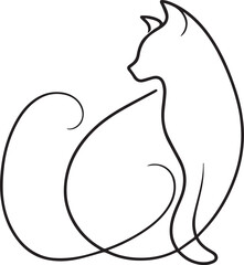 Cat continuous Straight line art drawing