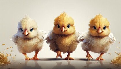 Fototapeta premium 3 little chicken with white background