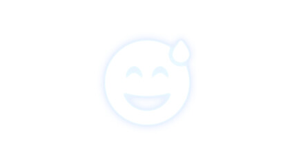 Face grin beam sweat icon white color glowing neon on transparent background