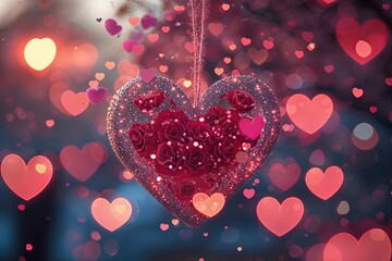 Obraz premium Charming Heart Shaped Bokeh Lights Creating Romantic Ambiance for Valentine's Day and Women's Day Celebrations
