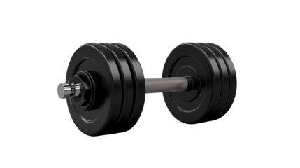 A single black dumbbell with multiple plates isolated on a black background in a studio shotisolated on transparent background	