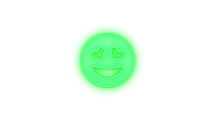 Face grin hearts icon green color glowing neon on transparent background