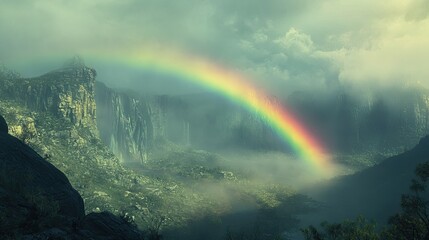 Rainbow Over Misty Mountain Valley.