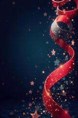 Fototapeta premium Ornate swirl ribbons and twinkling stars against dark glossy background , swirly ribbons, christmas greeting banner, decoration ideas