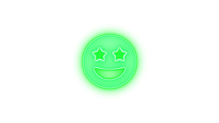 Face grin stars icon green color glowing neon on transparent background