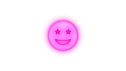 Face grin stars icon pink color glowing neon on transparent background
