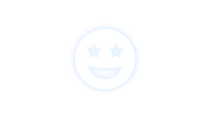 Face grin stars icon white color glowing neon on transparent background