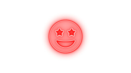 Fototapeta premium Face grin stars icon red color glowing neon on transparent background