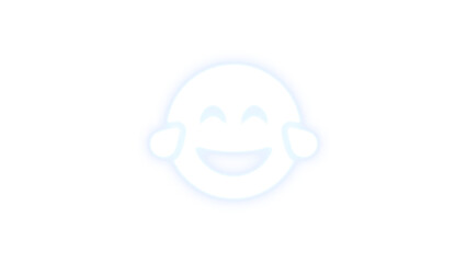 Face grin tears icon white color glowing neon on transparent background