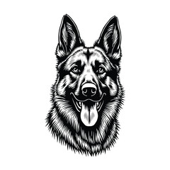 High-Quality German Shepherd Silhouette for T-Shirts and Tattoos, Stylized German Shepherd Dog Head Logo Design, Detailed Black and White German Shepherd Vector Illustration