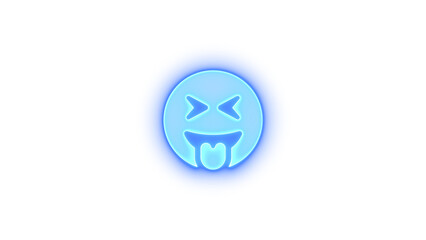 Face grin tongue squint icon blue color glowing neon on transparent background