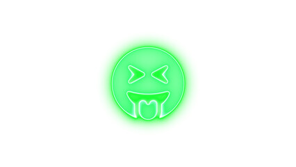 Face grin tongue squint icon green color glowing neon on transparent background