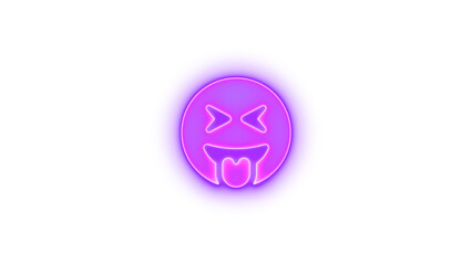 Face grin tongue squint icon purple color glowing neon on transparent background