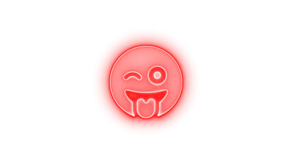 Face grin tongue wink icon red color glowing neon on transparent background
