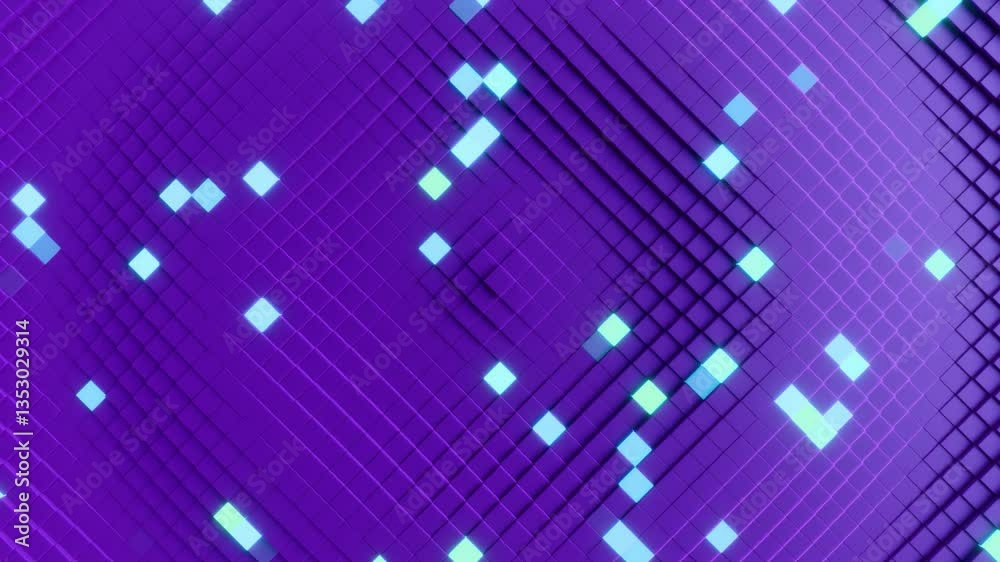 Wall mural abstract geometric 3d background, square tiles, colorful glowing pieces, 4k loop, futuristic technol