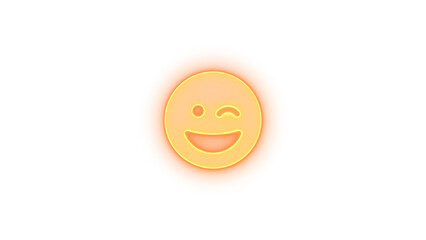 Face grin wink icon brown color glowing neon on transparent background