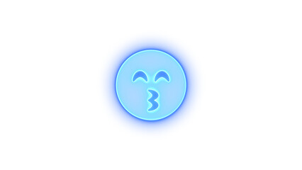 Face kiss beam icon blue color glowing neon on transparent background