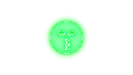 Face kiss beam icon green color glowing neon on transparent background
