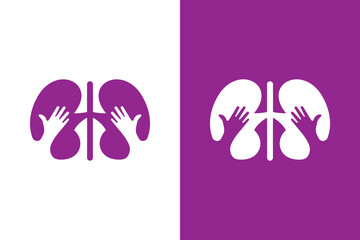 Kidneys and hands logo combination. Unique organ and embrace logotype design template.