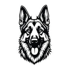 Fototapeta premium High-Quality German Shepherd Silhouette for T-Shirts and Tattoos, Stylized German Shepherd Dog Head Logo Design, Detailed Black and White German Shepherd Vector Illustration