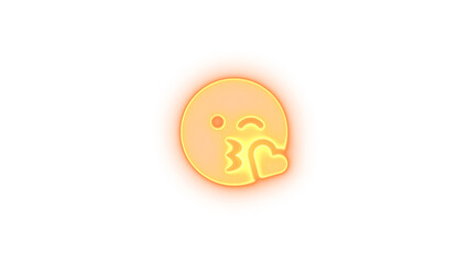  Face kiss wink heart icon brown color glowing neon on transparent background