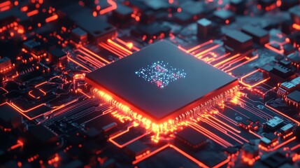 AI chip, glowing, luminous neural network concept. The future of technology is AI. AI revolution.