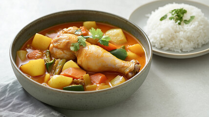 北海道風スープカレーとライスの別盛りを引き立てる余白構図