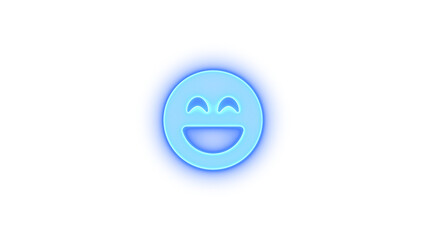 Face laugh beam icon blue color glowing neon on transparent background