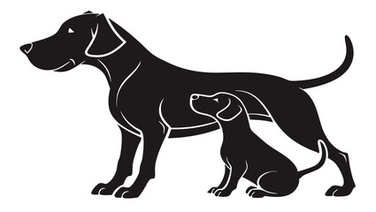 Dog with puppy black design on white background 