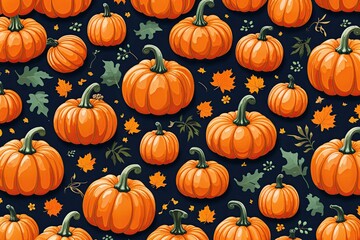 Orange Pumpkin Seamless Pattern Design for Autumn Festive Background and Halloween Decor