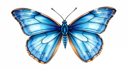 Fototapeta premium Blue butterfly illustration with detailed wings and vibrant colors on white background