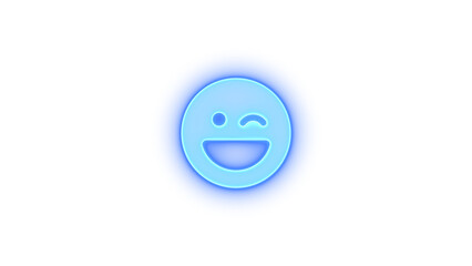 Face laugh wink icon blue color glowing neon on transparent background