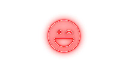Face laugh wink icon red color glowing neon on transparent background