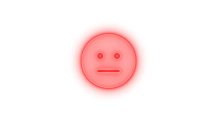 Face meh icon red color glowing neon on transparent background