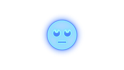 Face rolling eyes icon blue color glowing neon on transparent background