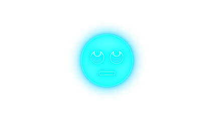 Face rolling eyes icon cyan color glowing neon on transparent background