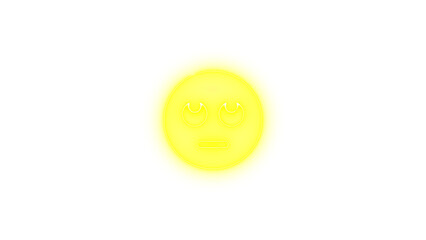 Face rolling eyes icon yellow color glowing neon on transparent background
