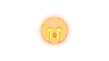 Face sad cry icon brown color glowing neon on transparent background