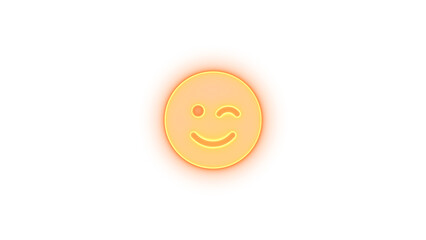 Face smile wink icon brown color glowing neon on transparent background