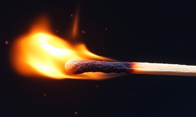 A matchstick is lit and the flame is very bright