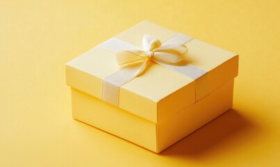 A yellow box with a white bow on top