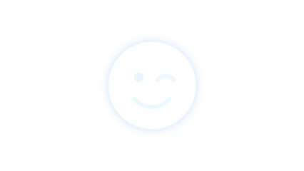 Face smile wink icon white color glowing neon on transparent background