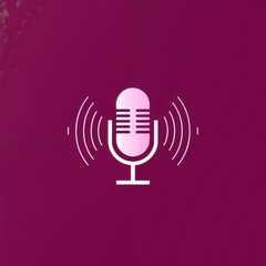 Microphone icon with sound waves in modern design on purple background