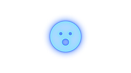 Face surprise icon blue color glowing neon on transparent background