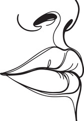 Girls lips continuous single-line art drawing black vector