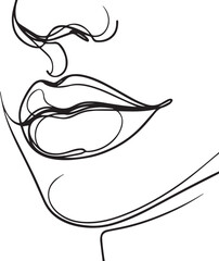 Girls lips continuous single-line art drawing black vector