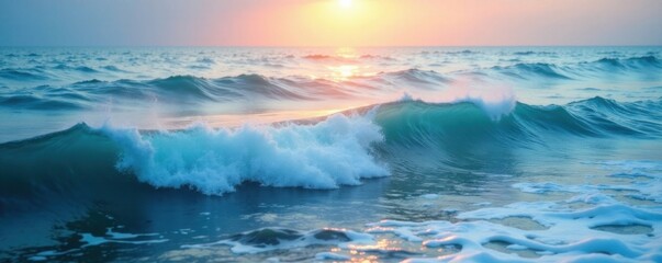 Naklejka premium Soft serene oceanic waves blending into horizon, gradient, ocean, landscape
