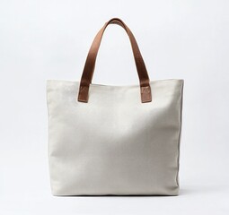 Simple, neutral-toned tote bag with leather handles