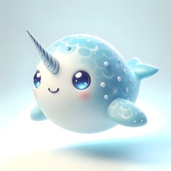 Cute blue baby narwhal floating with a cheerful expression. 3D illustration. © Akram Mubarak 